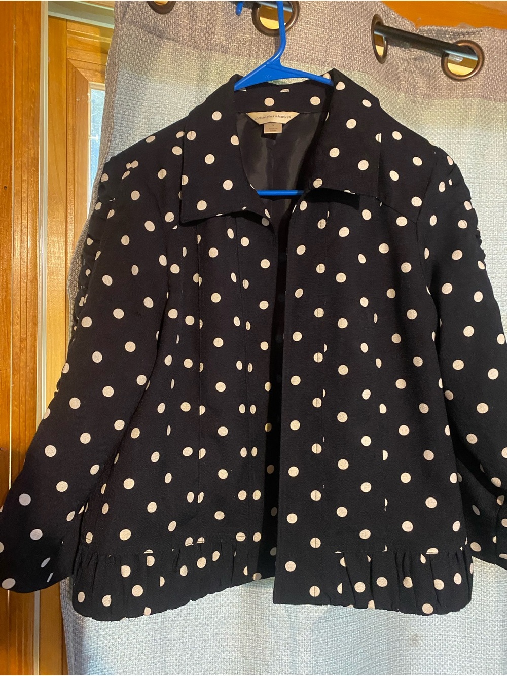 Christopher & Banks Black and White Polka Dot Blazer with Ruffle Hem